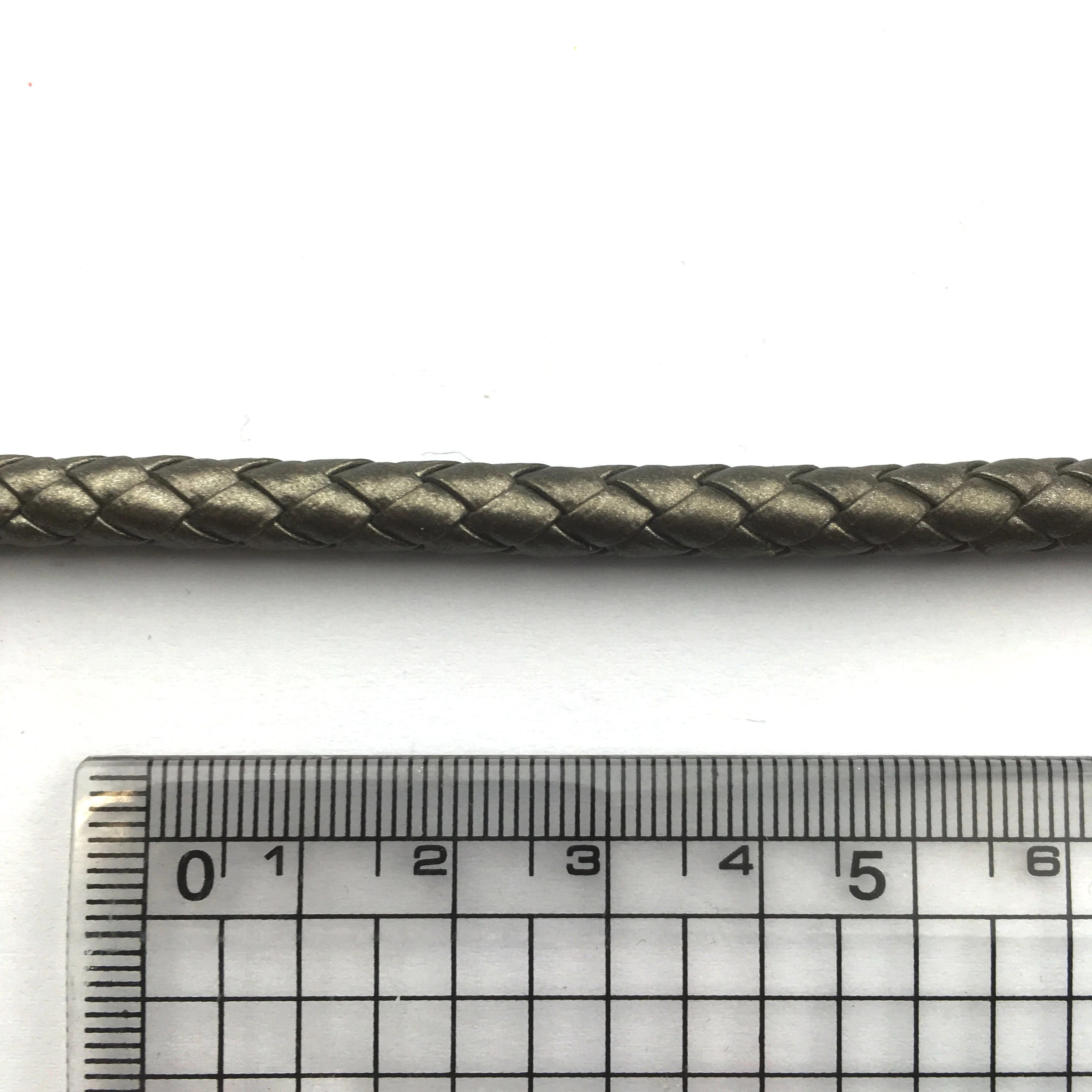 Braided pleather / faux leather cord trim 6mm - Gun Metal